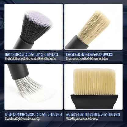 4PCS Car Detailing Brush Kit - Ultra Soft Boars Hair Car Interior Detailing Brushes, Includes 4 Different Brushes, Multi-use for Cleaning Interior or Exterior - Perfect Car Accessory Gift