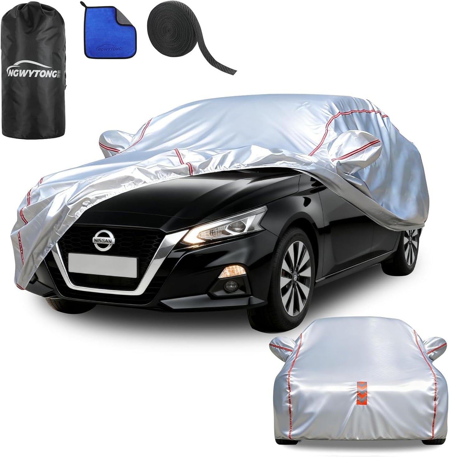 Car Cover for Sedan, Waterproof All Weather Heavy Duty, 360° Underbody Wrap Windproof Design, Quick Install Outdoor Vehicle Cover, Fits 186-193 in