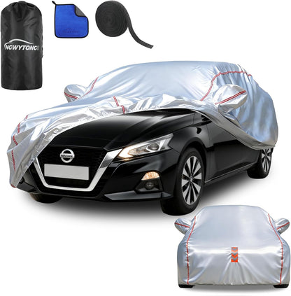 Car Cover for Sedan, Waterproof All Weather Heavy Duty, 360° Underbody Wrap Windproof Design, Quick Install Outdoor Vehicle Cover, Fits 186-193 in