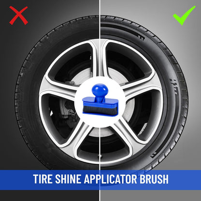Car Tire Shine Applicator,Vegan Tire Shine Applicator with Curved Brush Head - Large Automotive Tire Dressing Applicator Brush with Storage Stand for Tire Detailing, 3.6 Inch Length (Black)