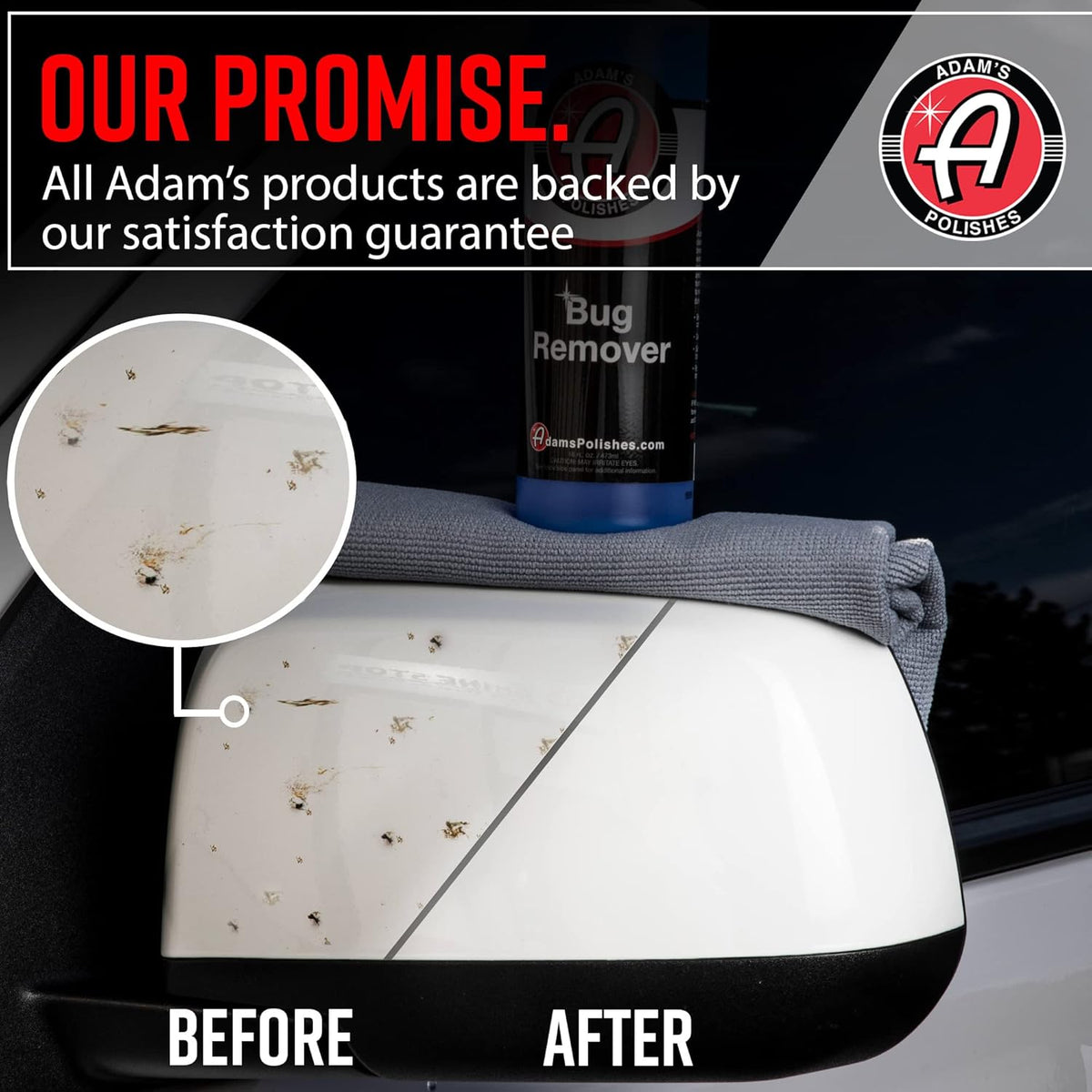Adam's Car Bug Remover (16oz) - Powerful Car Bug Remover For Car Detailing | All Purpose Spray Removes Bug & Tar From Plastic, Rubber, Metal, Chrome, Glass, RV, Boat, Motorcycle