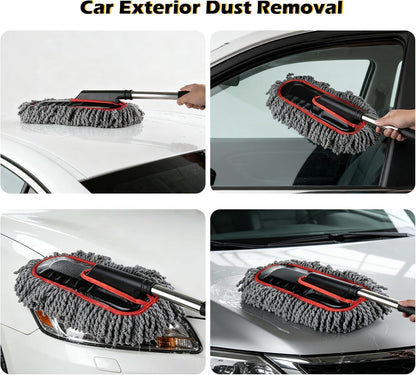 Car Duster Exterior Scratch Free,Microfiber Car Duster with Extendable Handle, with 3PCS Detailing Brush, Exterior Interior Multipurpose for SUV,Truck,RV