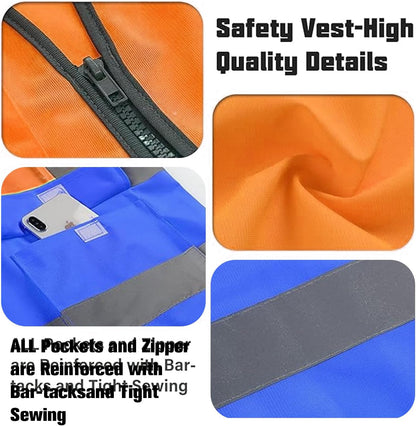 Safety Vests 20 Pack,Hi Vis Construction Vest with 5 Pockets and Zipper,Reflective Vest for Men Women Work One Size