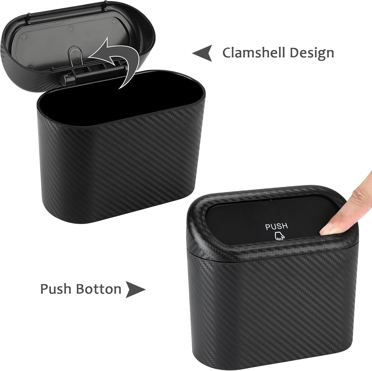 Accmor Car Trash Can with Lid, Mini Auto Dustbin Garbage Organizer Holder 2 Packs, Automotive Storage Container Bin with 60 Pcs Bags for Vehicle, Home, Office
