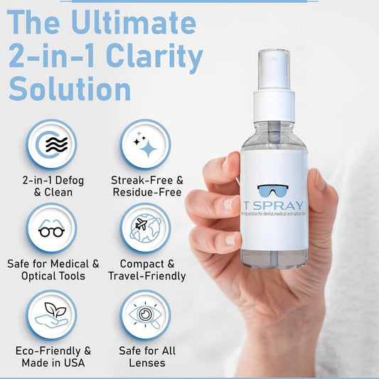 Anti Fog Spray - Professional-Grade Anti-Fog Spray for Glasses, Dental Loupes, Hockey mask, Motorcycle Visor, Snorkel Mask, Swim Goggles - Reef-Safe and Eyeglasses Cleaner - Made in USA - 2oz
