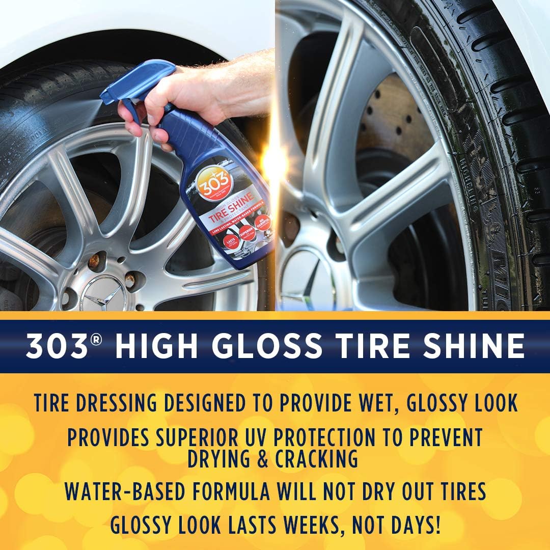 303 Products High Gloss Tire Shine And Protectant - Long Lasting, Water Based Formula - Lasts For Weeks - No Harmful Silicones - Lasts Weeks Not Days, 16 fl. oz. (30395CSR) Packaging May Vary