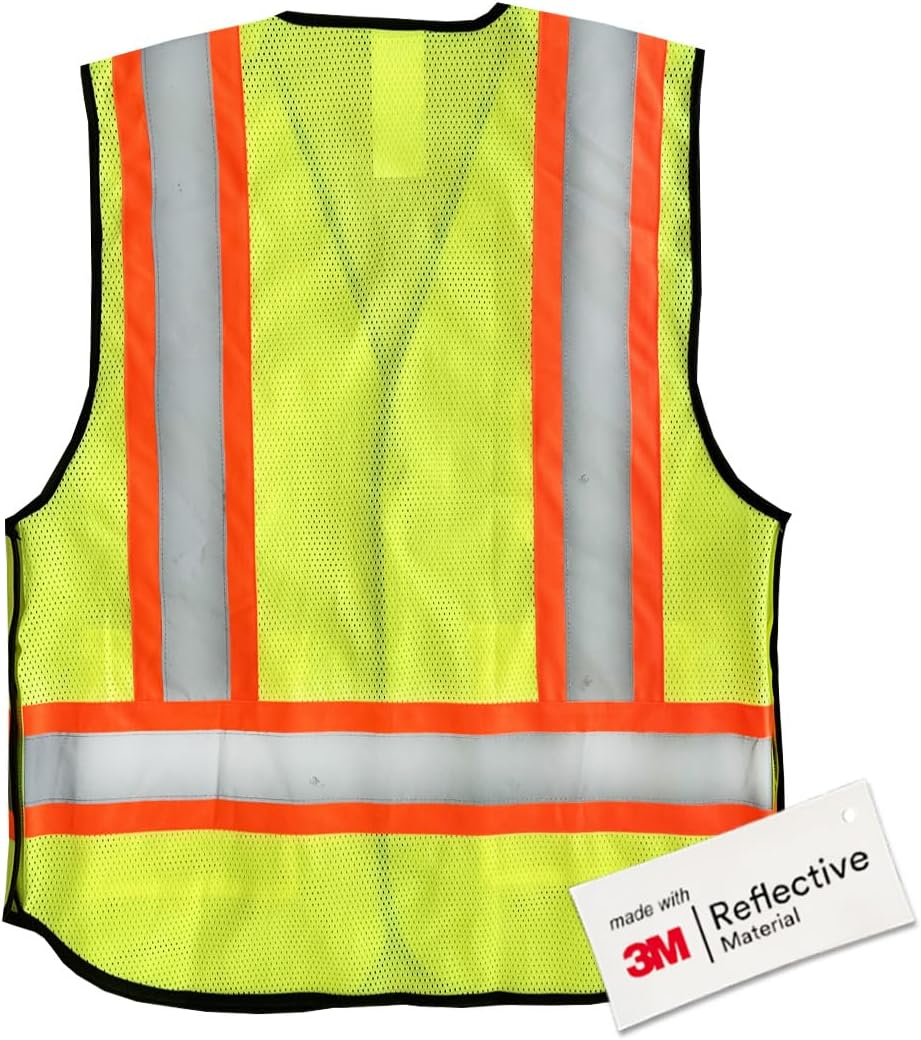 Salzmann Breakaway Mesh Reflective Vest | Hi Vis Vest | US ANSI/ISEA 107 | Made with 3M Reflective Material | 5-Point Breakaway with Pockets & Zipper | Yellow, Orange – 5 Sizes