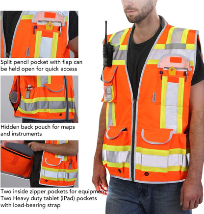 Dib Safety Reflective Mesh Vest ANSI Class 3, High Visibility with Pockets and Zipper, Made with 3M Reflective Tape, Yellow XL