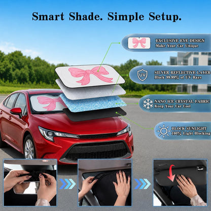 Car Windshield Sun Shade, Funny Cartoon Eyes Sun Visor for Car Windshield Universal Fits Sedan Compact Car Hatchback SUV, UV Heat Protection - 59 x 27.5