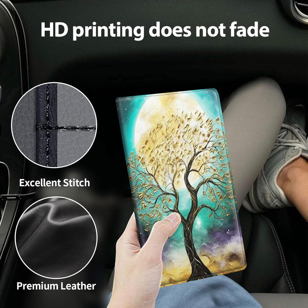 Car Registration and Insurance Holder, Leather Car Glove Box Organizer, Cool Car Accessories for ID, Driver's License Cards & Essential Document, business cards, Men&Women, Retro Audio Cassette