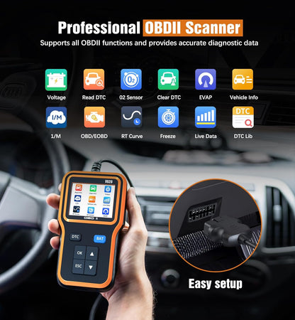 UMEIJA OBD2 Scanner with Upgrade Battery Tester - Diagnostic Tool for Cars That Check Engine Light & Emissions Readiness Read and Clears Vehicle Error Codes for All OBD II Protocol Vehicles Since 1996