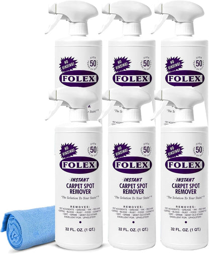 FOLEX Instant Carpet Spot Remover 32 oz – Powerful Stain Remover for Carpets, Upholstery & Rugs – Eliminates Pet Stains, Grease, Red Wine, Food, Makeup & More – With Reusable Cleaning Cloth - 1 Pack