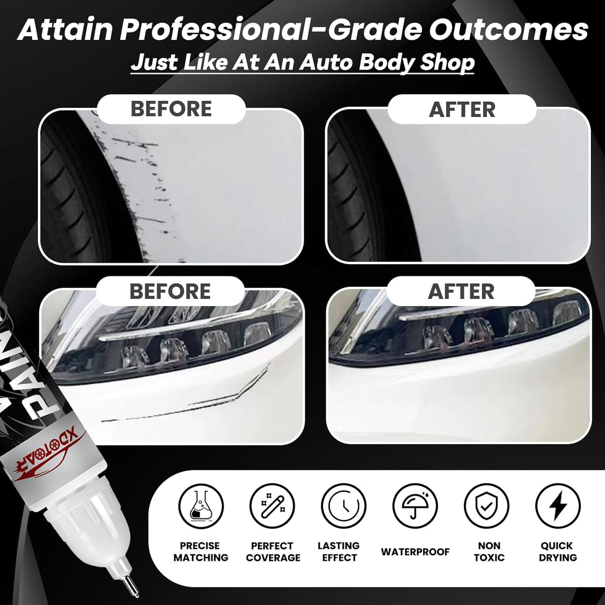 Black Touch Up Paint for Cars, Color Accurate Car Touch Up Paint, Professional Automotive Scratch Repair, Lasting Auto Scratch Remover, Quick Dry, Easy to Use, Safe and Waterproof, Versatile Use