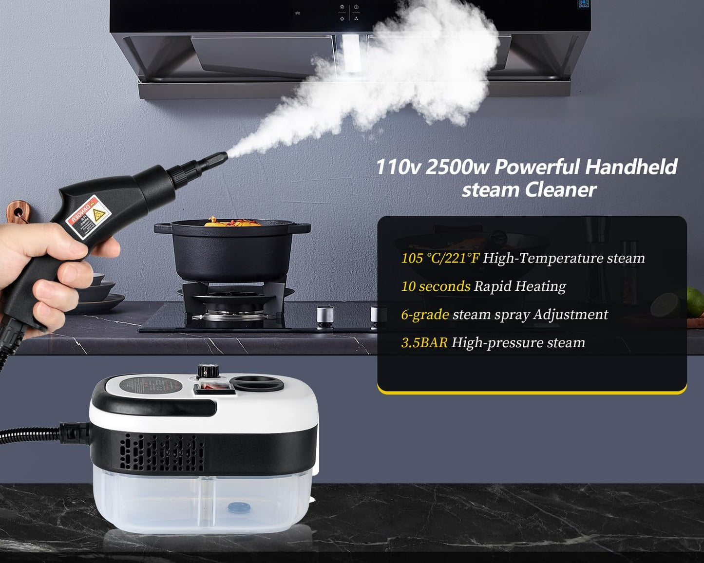Foandbevi 7 in 1 Steam Cleaner 2500W High Pressure Steamer for Cleaning, Car Steamer Handheld Steam Cleaner for Home Use, Hardwood Floor Steam Cleaner for Upholstery, Kitchen, Bathroom, Grout