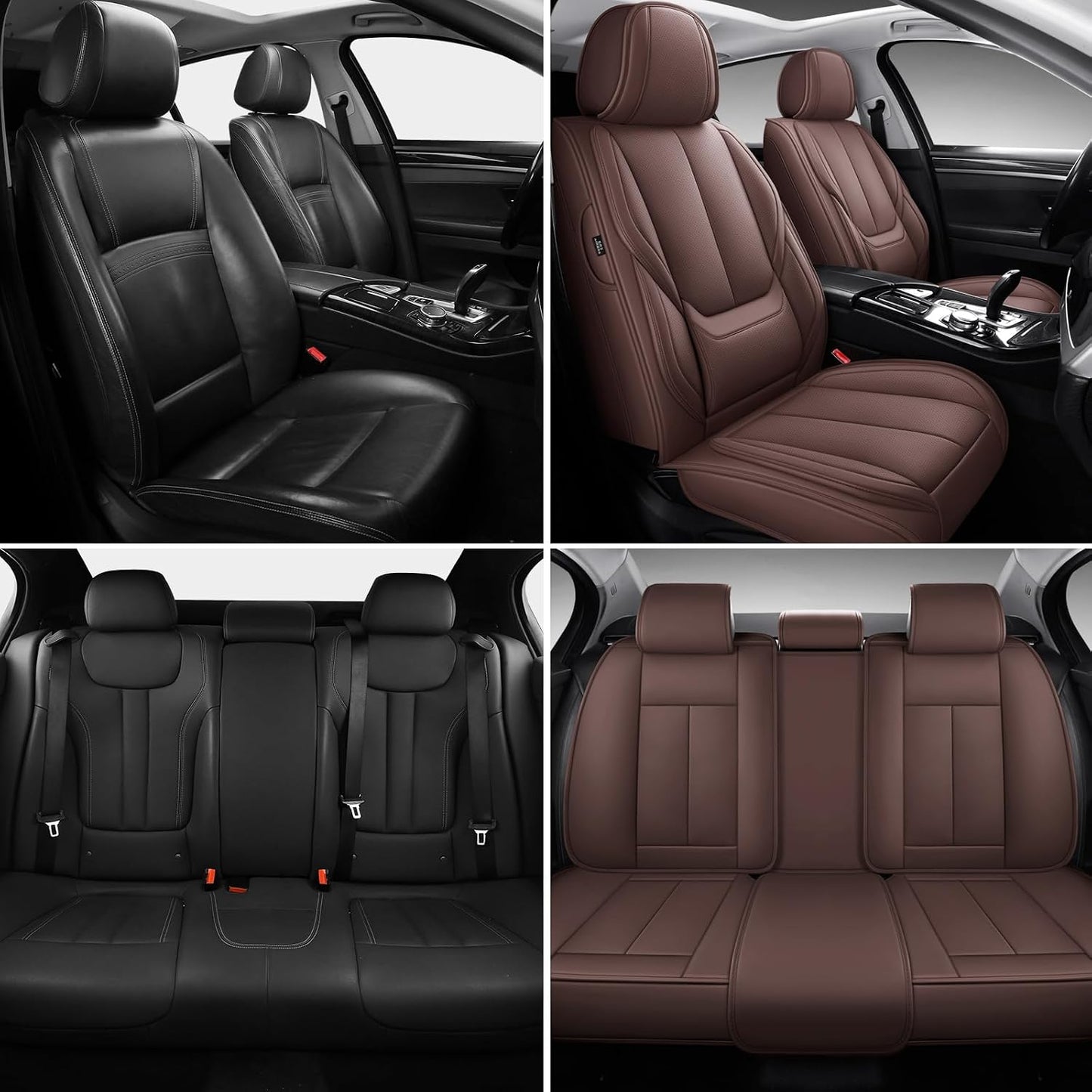 MINGBRON Car Seat Cover Full Set, Leather Car Seat Cover, Waterproof Seat Covers, Car Seat Cushion, Nappa Leather Seat Covers Car Seat Protector Universal Fit Most Cars Black
