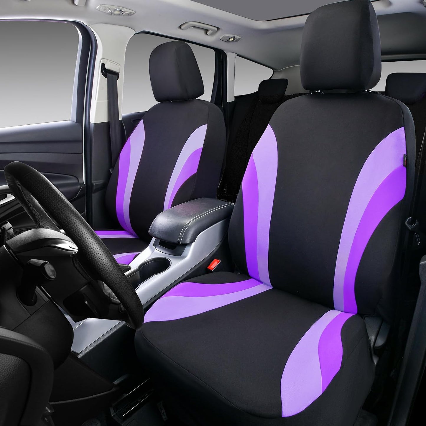CAR PASS Line Rider Sporty Front Seat Covers,Gray Car Seat Covers Two Front Seats Only, Airbag Compatible,Universal Fit Sedans,Cars,Vans,SUV,Truck(Black and Gray)