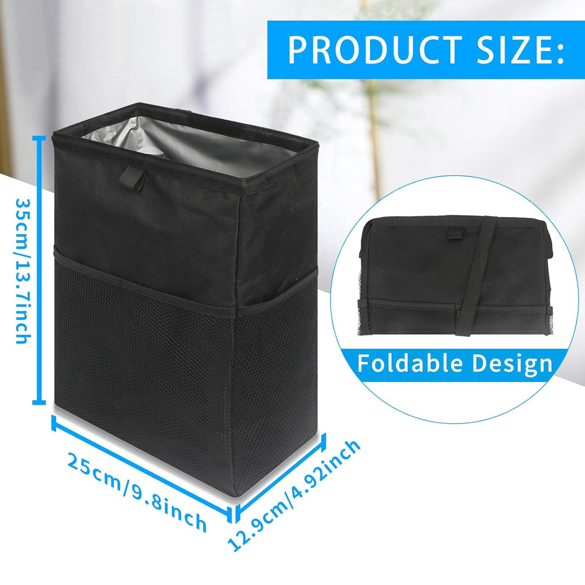 Homelove Car Trash Can, Leak-Proof Waterproof Trash Bin Collapsible Portable Auto Garbage Bag Large Capacity Trashcan Storage Bag Multipurpose Car Organizer Hanging (Black)