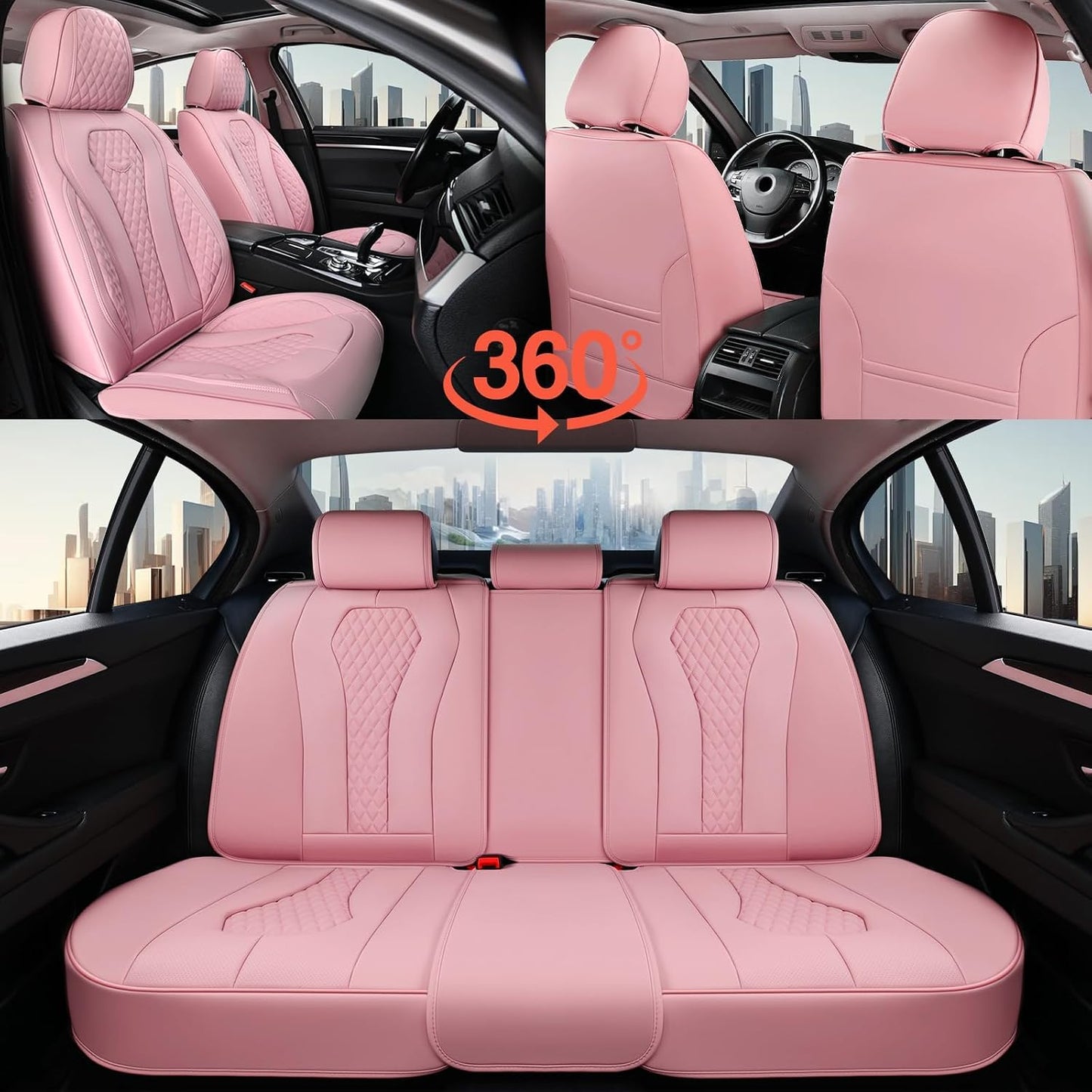 Coverado Seat Covers, Car Seat Covers Full Set, Black Car Seat Cover, Car Seat Covers Front Seats Back Seat Cover, Waterproof Car Seat Cushion, Leather Seat Covers Seat Protector Fit for Most Cars