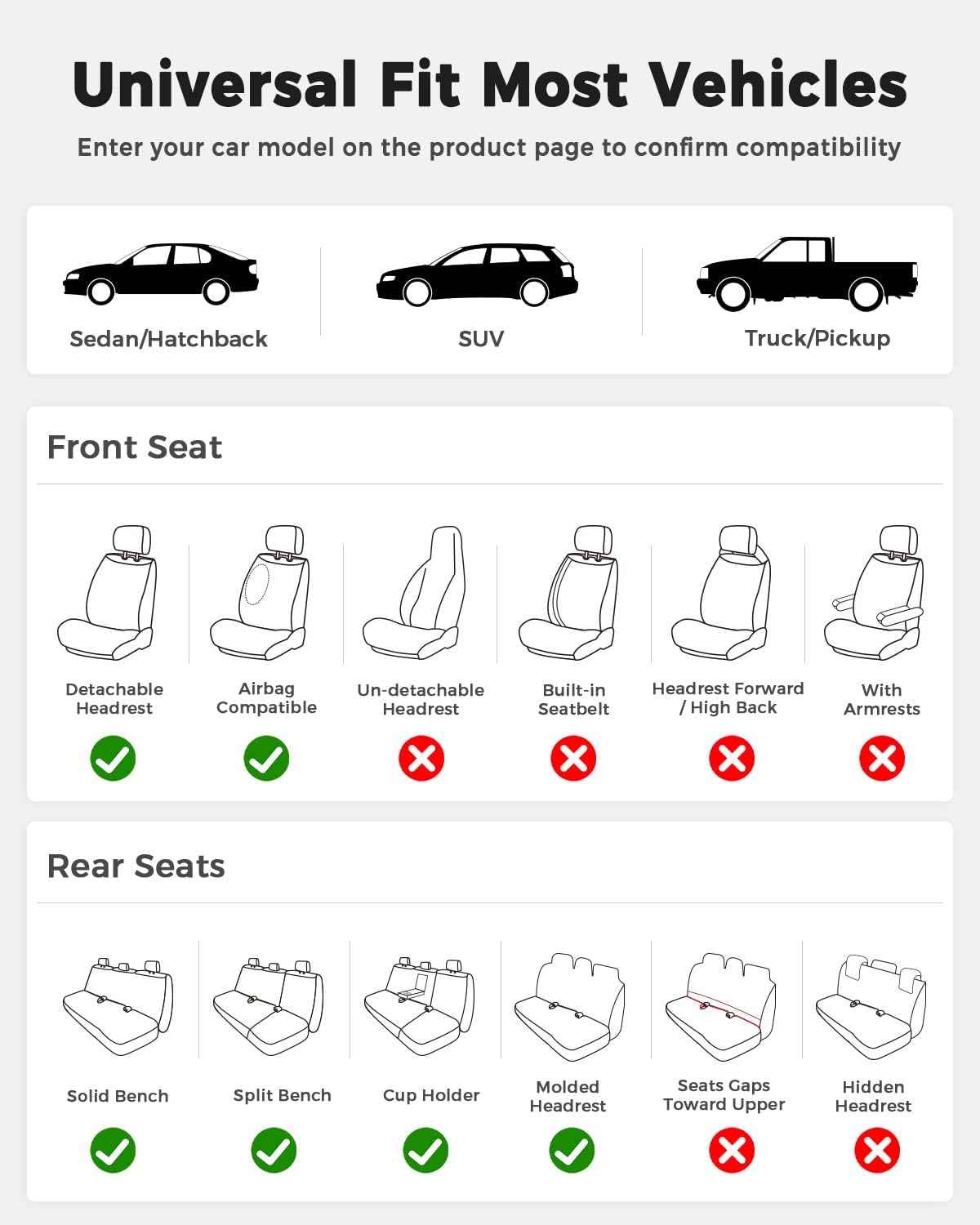 Huidasource Coffee Seat Covers Full Set, Universal Fit for Most Cars Trucks SUV, Full Coverage Leather Seat Cover, Airbag, Cupholder Compatible, Velcro Adjustable, Heaating/Cooling Function Retain