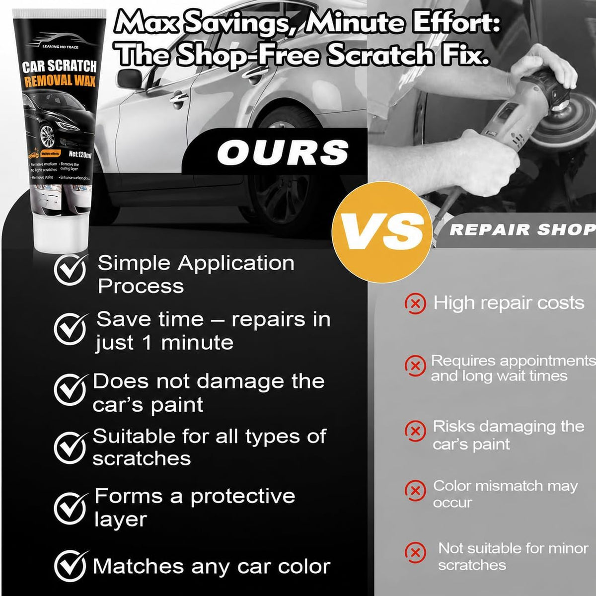 2026 New Upgraded Car Scratch Remover for Deep Scratches, Car Paint Scratch Remover for Vehicles, Car Scratch Repair Kit (1PCS)