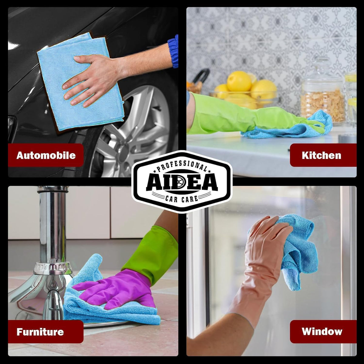 AIDEA Microfiber Cleaning Cloth, 50PK, Microfiber Towels for Cars, Premium Wash Cloths, Dusting Cloth Cleaning Rags, Absorbent Towels for SUVs, House, Kitchen, Window, Cleaning Supplies12×12"
