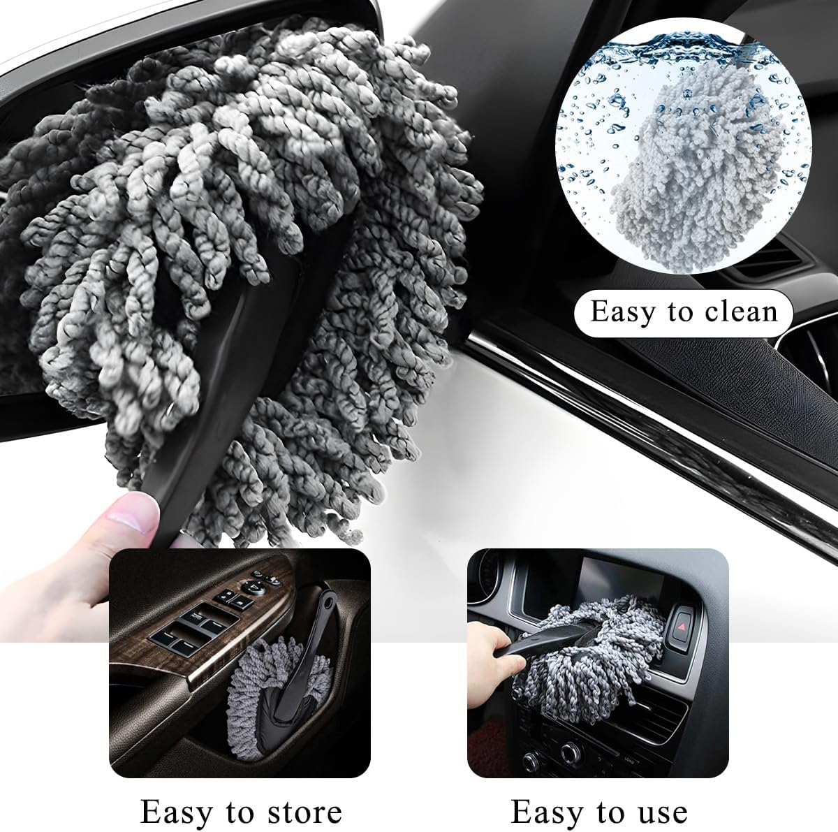 KVAEY Car Dash Duster Brush, Super Soft Microfiber Multi-Functional Car Cleaning Brush, Scratch Free Dash Dusting Tool with a Anti-Skid Handle for Vehicle Home Kitchen Cleaning (Gray)