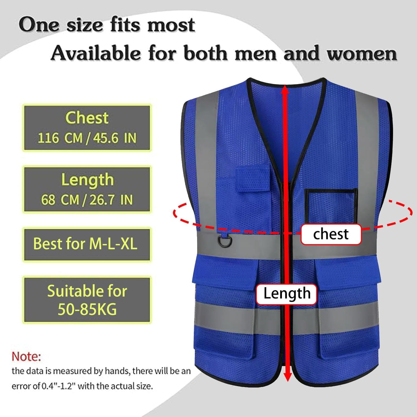 Reflective Mesh Safety Vest, Breathable Hi Vis Vest Construction Work with 5 Pockets and Zipper for Men Women