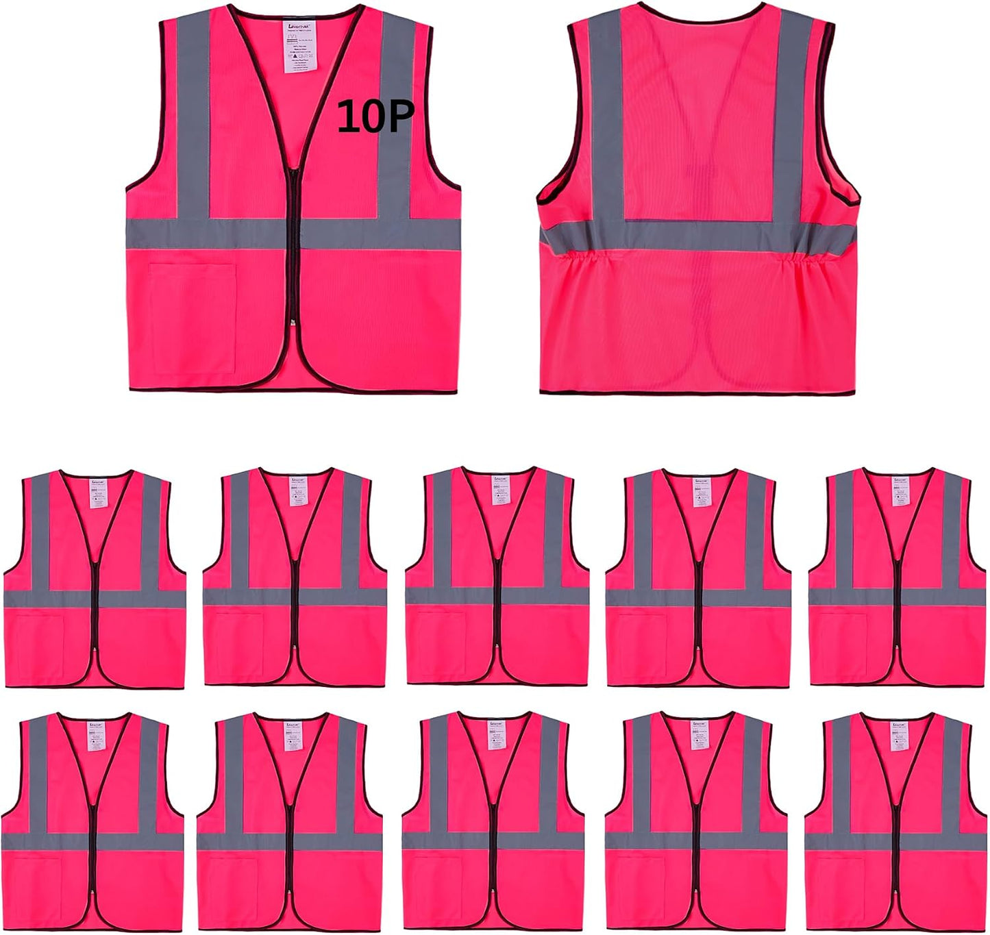 Safety Vests 10 Pack - Yellow Reflective High Visibility Construction ANSI Class 2 Work Vest for Men,Woman,Hi Vis Vest Mesh and Neon Silver Strip