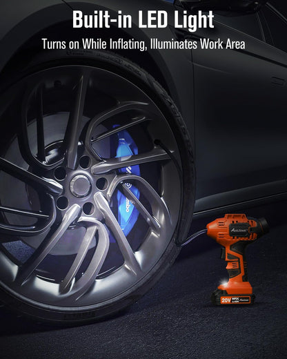 AVID POWER Tire Inflator Portable Air Compressor, 20V Cordless Car Tire Pump, Rechargeable Battery Powered Air Compressor w/12V DC Adapter, Digital Pressure Gauge