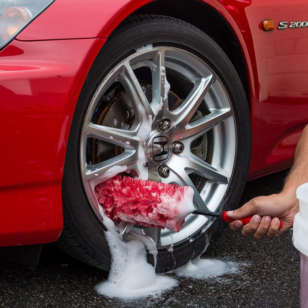 Chemical Guys Red Rocket Detailing Brush - Flexible Long-Reach Wheel and Rim Cleaning Tool for Cars, Trucks, SUVs, Motorcycles, and RVs - Safely Cleans Tight Spaces, Spokes, and Crevices