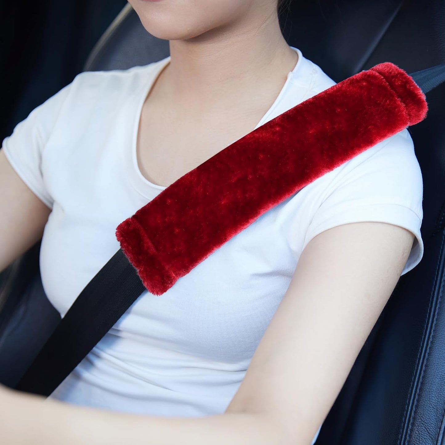 MOONET 2 Packs Car Seatbelt Covers Shoulder Pad for More Comfortable Driving, Universal Seat Belt Cover for Handbag Camera Backpack Straps, Soft Faux Sheepskin Wool Seat Belt Cushion (Beige)