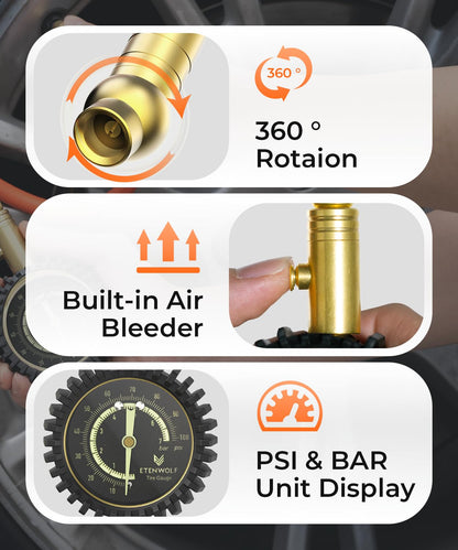 ETENWOLF Tire Pressure Gauge 0-100 PSI, ANSI B40.1 Grade A Accurate Tire Gauges for Tire Pressure with Large Glow Dial, Air Pressure Gauge for Tires, Car Accessories