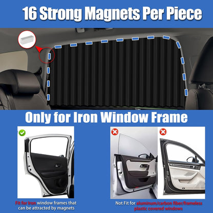 XCBYT Magnetic Car Side Window Shades 4 Pack, 100% Blackout Privacy | Blackout privacy for camping, naps & work. Keeps your car cool. Fits steel frames only, measure first. Handle magnets gently