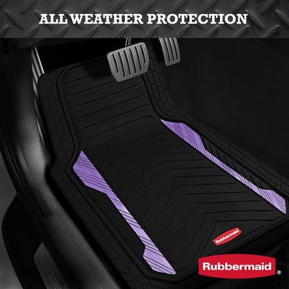 Rubbermaid Car Floor Mat, Heavy Duty All-Weather Car Mats Full Set with Dual-Tone Pink Aluminum Inserts – Universal Fit, Anti-Slip Backing, Trim-to-Fit for Most SUV, Sedan, Van