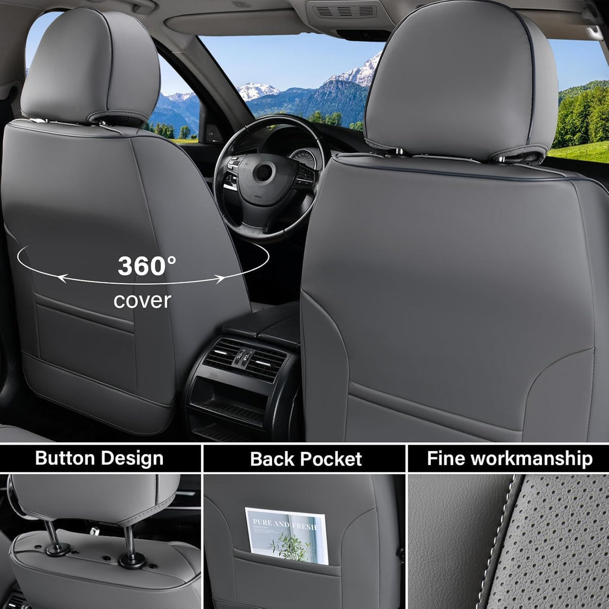 Coverado Seat Covers Full Set, Black Seat Covers for Cars 5 Seats, Car Seat Protector, Waterproof Nappa Leather Car Seat Cushion, Front and Rear Car Seat Cover Fit for Most Sedans SUV Pick-up Truck - Colors B