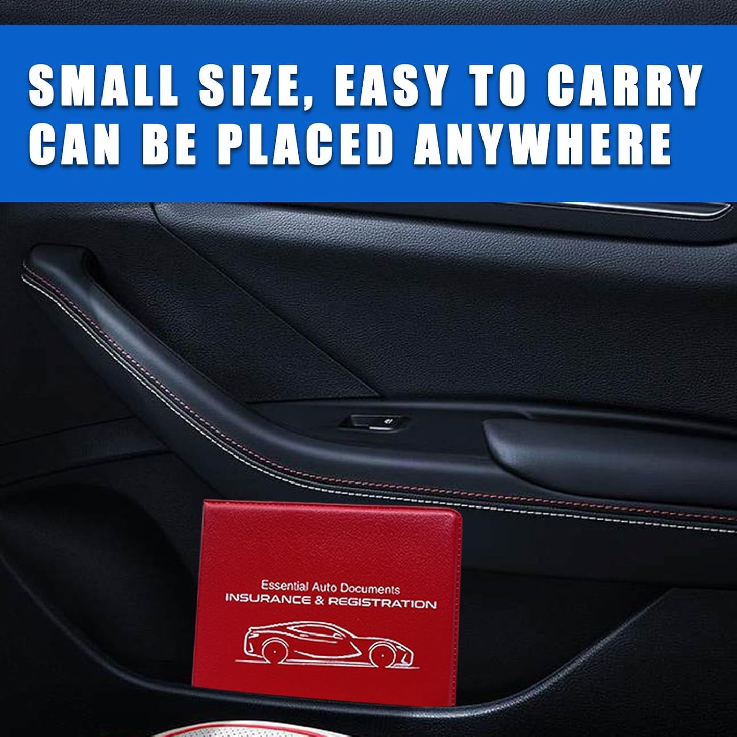Ziciner Car Registration Insurance Holder, 2Pack Essential Auto Card Document Glove Box Organizer with Touch Fastener, Vehicle Interior Accessories Perfect for Most Car, Truck, SUV (Red/Small Car)