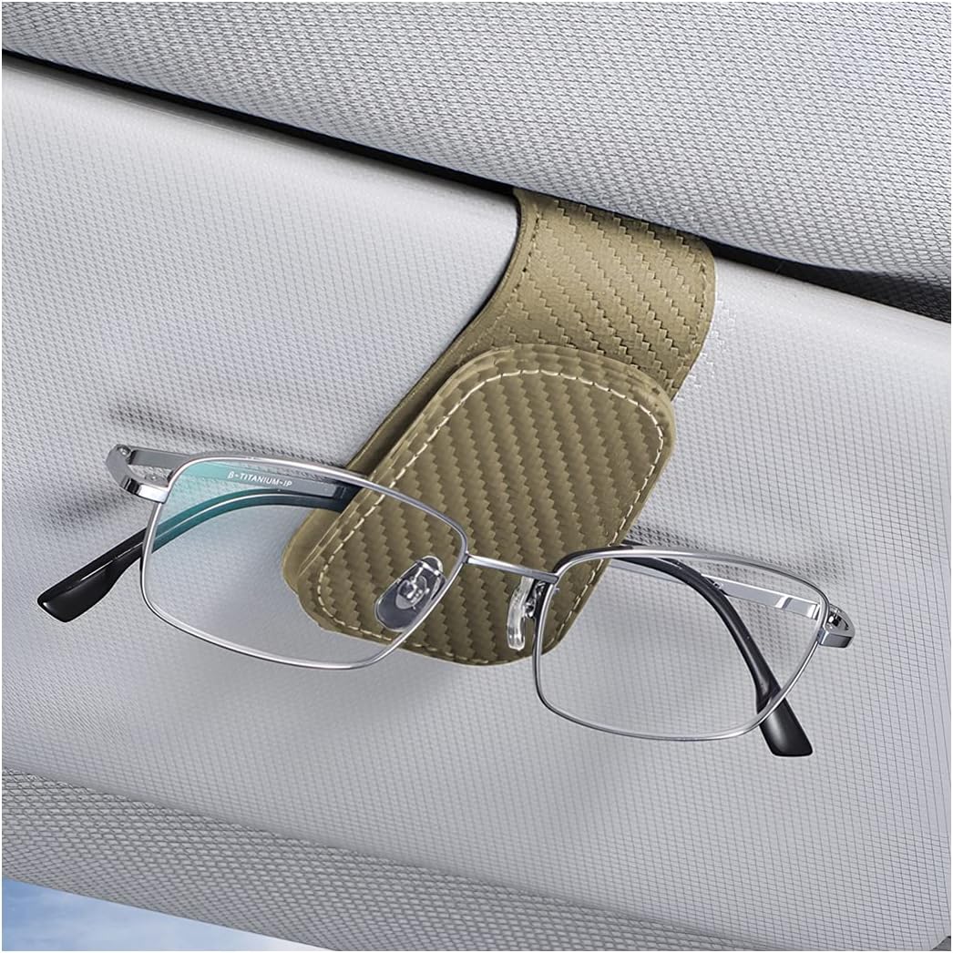 AICEL Sunglasses Holders for Car Sun Visor, Leather Eyeglasses Hanger Mounter, Magnetic Glasses Holder and Ticket Card Clip, Auto Interior Accessories Universal for SUV Pickup Truck