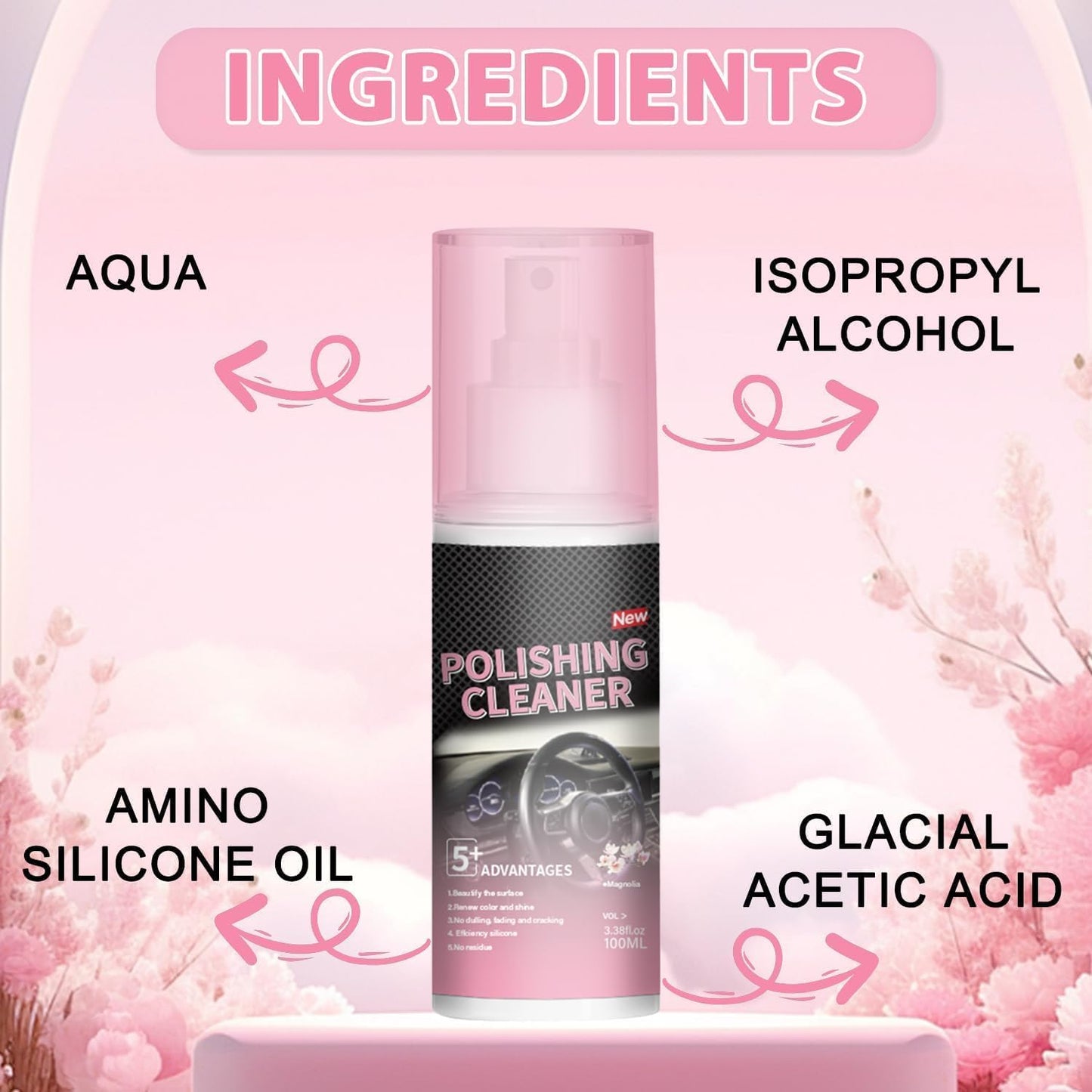 Polishing Cleaner Car Interior, 100ML Car Interior Cleaner, Interior Detailer Spray, Car Interior Detailing Cleaner for Rubber, Leather& More, Multi-Surface Cleaning for Car Interior(2PCS)