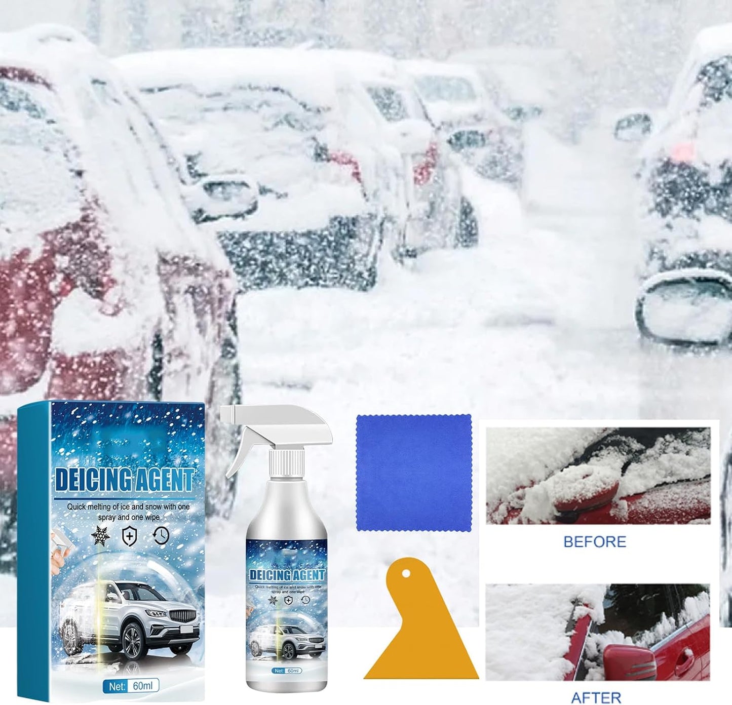 Car Windshield Snow Melting Coating Spray, Snow Repellent Spray De-Icer for Cars - Fast Ice & Snows Remover, Winter Windshield & Glass Coating Protection, Snow Meltings Agent for Car Ice Melting (2)