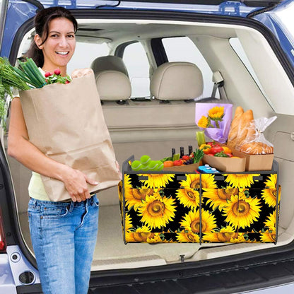 Homeve Car Trunk Organizer for SUV, 18.5Gal Large Capacity No-Sag Heavy Duty, Foldable Waterproof Anti-Slip Storage with 12 Pockets, Fit Sedan,Truck, Universal Car Accessories, Black, Large, 2 Compart