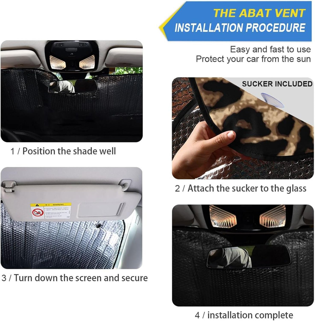 Black Leopard Car Windshield Sun Shade Animal Skin Print Foldable UV Ray Sun Visor Protector Sunshade to Keep Your Vehicle Cool (51" x 27.6")