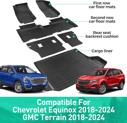 Car Floor Mats for Chevy Equinox & for Gmc Terrain: 2018 2019 2020 2021 2022 2023 2024 All Weather Rear Backrest Mats for Equinox 18-24 Rubber Black Trunk Liner Accessories for Terrain TPE Mats(6PCS)