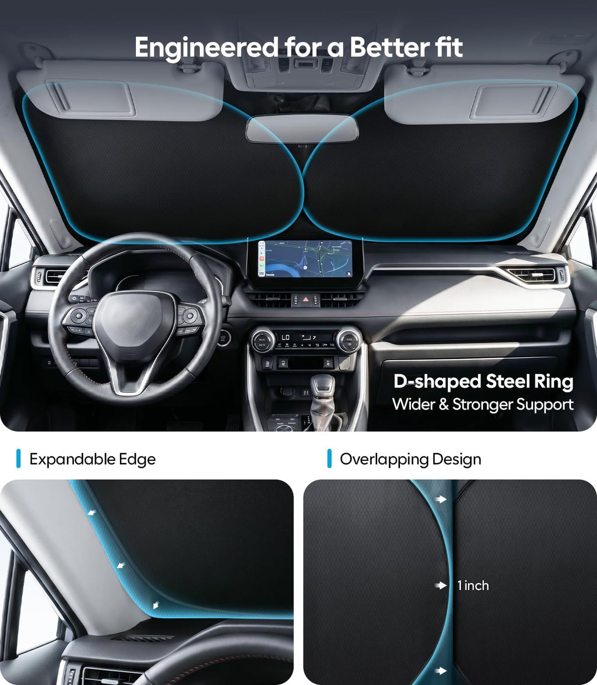 Wigoo Tesla New Model Y Accessories Windshield Sunshade [OEM Design, 100% Sun Blockage] Foldable Heat Insulation Sunshade with Storage Bag, for Model Y 2020~2026 (Juniper), Silver Coating - Colors A