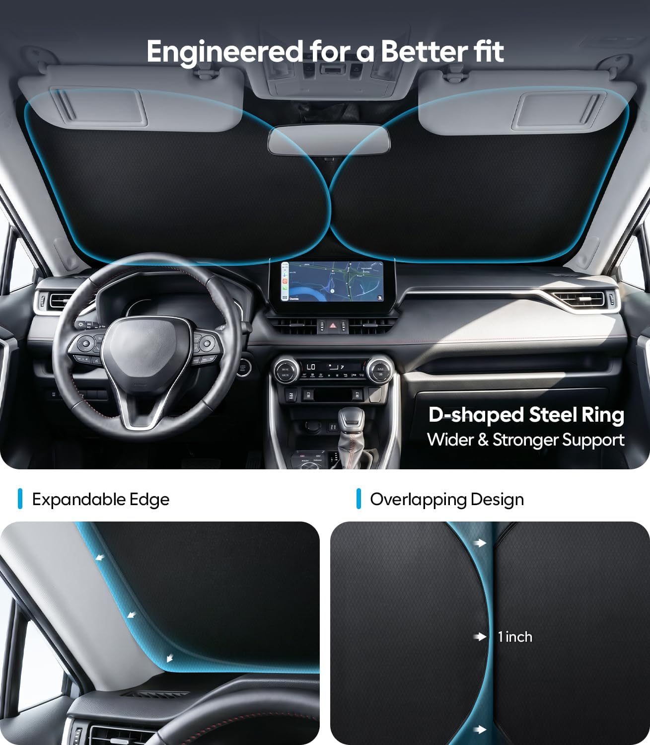 Wigoo Tesla New Model Y Accessories Windshield Sunshade [OEM Design, 100% Sun Blockage] Foldable Heat Insulation Sunshade with Storage Bag, for Model Y 2020~2026 (Juniper), Silver Coating - Colors B