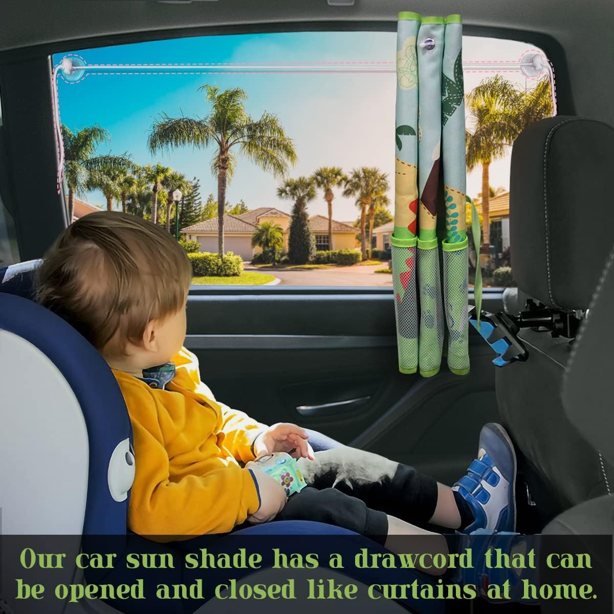Car Sun Shade Side Window, 2 Pcs Blackout Car Window Shade for Baby Privacy with Storage Net Pockets Auto Curtains 7 Suction Cups for Heat/UV Protection Sun Block Covers