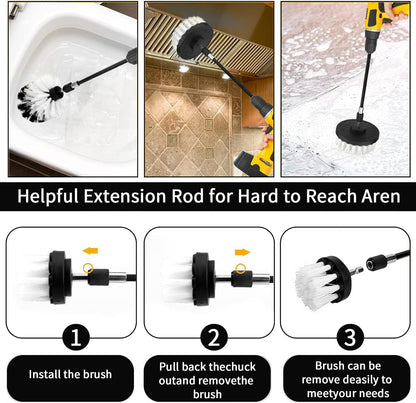 8 Pcs Drill Brush Attachment Set, Power Cleaning Scrub Brush Kit with Extend Long Attachment, All Purpose Drill Scrub Brushes for Car, Grout, Floor, Tub, Bathroom and Kitchen (Yellow)