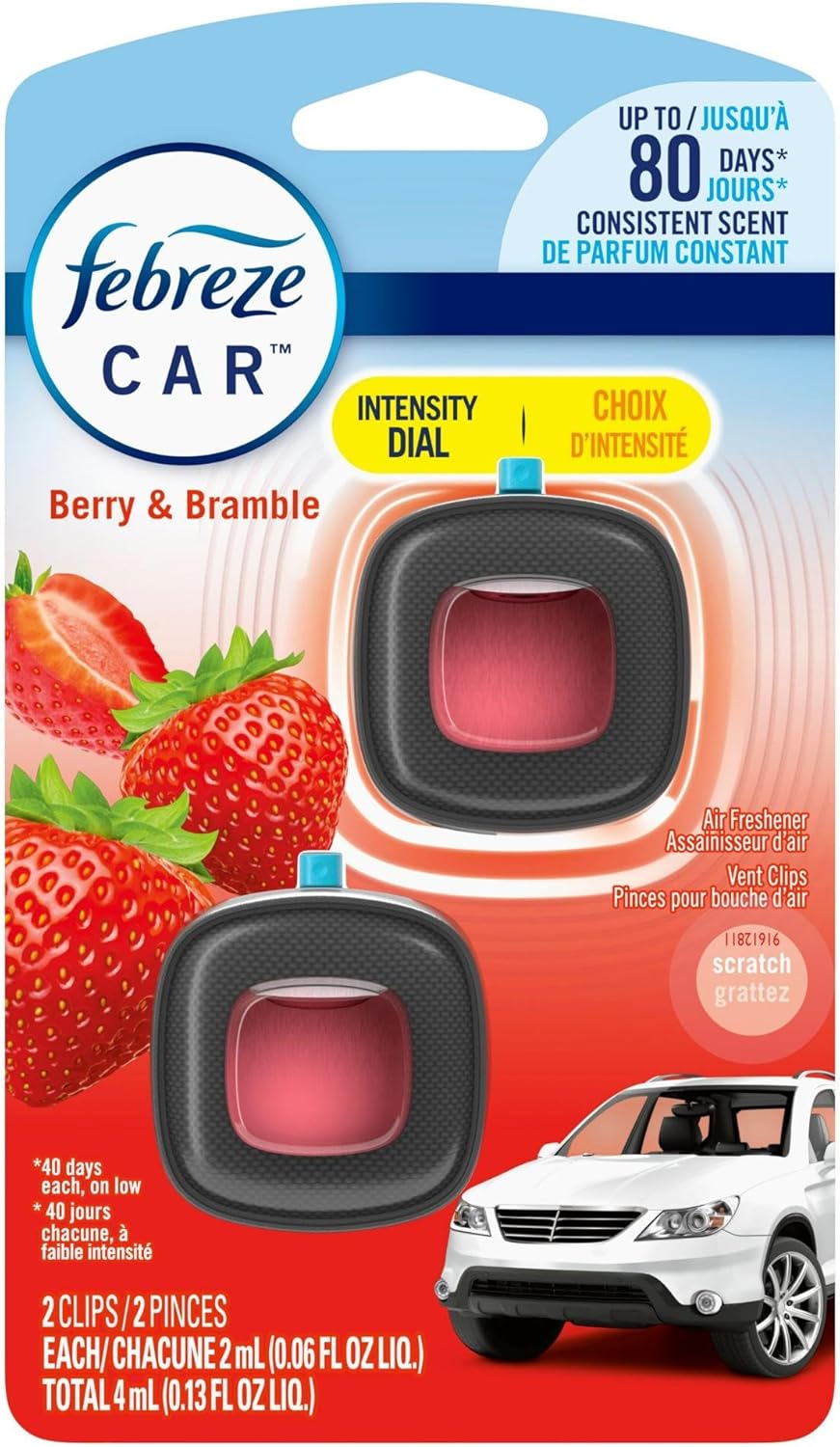 Febreze Car Air Freshener Vent Clip Platinum Ice Scent, .07 oz. Car Vent Clip, Pack of 4