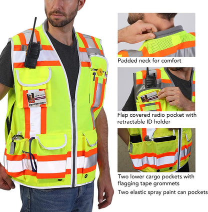 Dib Safety Reflective Mesh Vest ANSI Class 3, High Visibility with Pockets and Zipper, Made with 3M Reflective Tape, Yellow XL