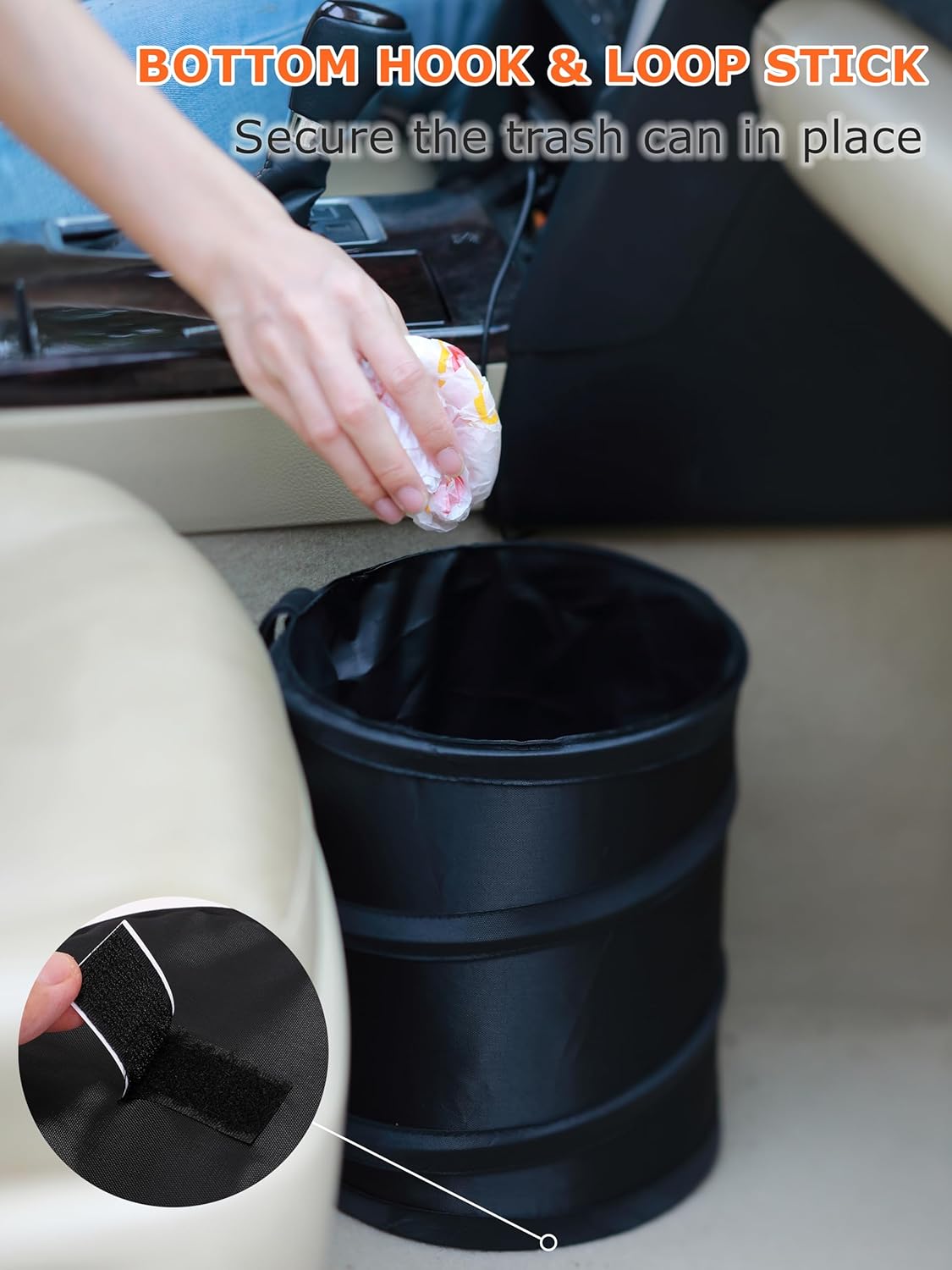 Ginsco 4 Gallons New Leakproof Car Trash Can, Large Trash Can Pop-up Collapsible Hanging Car Trash Bin, Waterproof PEVA Liner Open-Top Garbage Can for Cars Home Office Camping