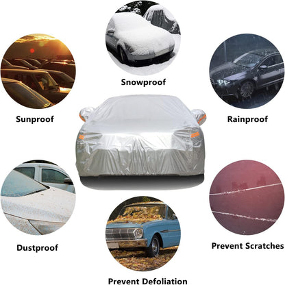 SEAZEN Car Cover with Zipper, 2 Layer Full Car Covers Waterproof/UV Protection/Snowproof/Dustproof, Universal Car Cover (Fit Sedan-Length Up to 200")